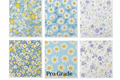 Six daisy and floral Swedish dishcloth designs with Pro Grade branding